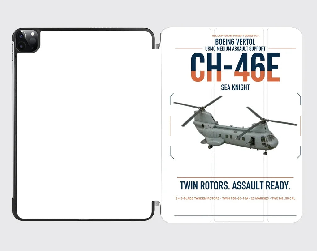 Boeing Vertol CH-46E Sea Knight design on white ipad tablet case