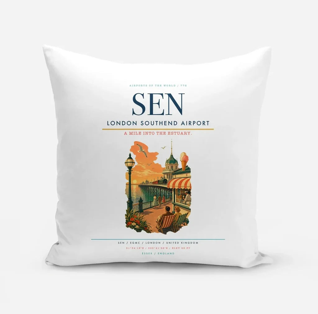 London Southend Airport (SEN) design on white pillow