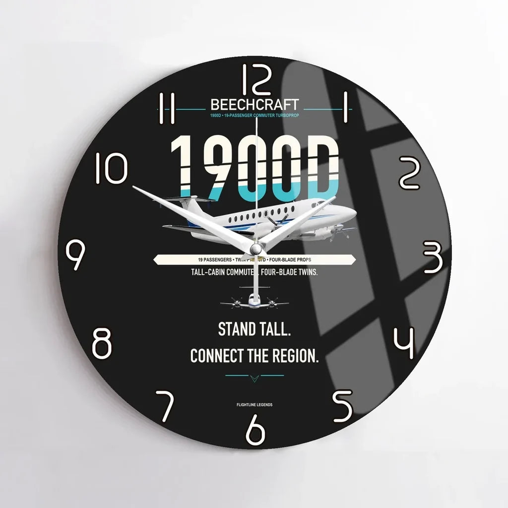 Beechcraft 1900D design on black no frame wall clock