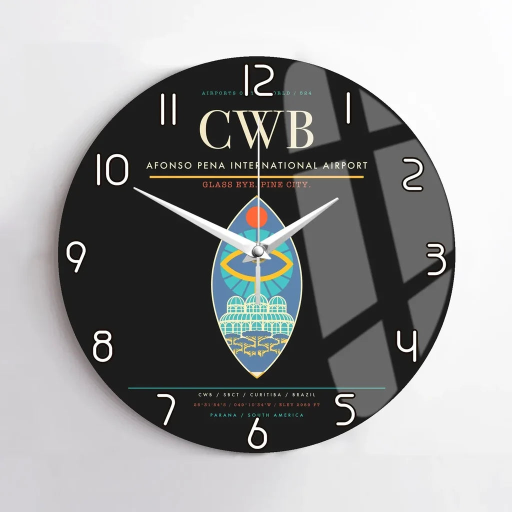 Afonso Pena International Airport (CWB) design on black no frame wall clock