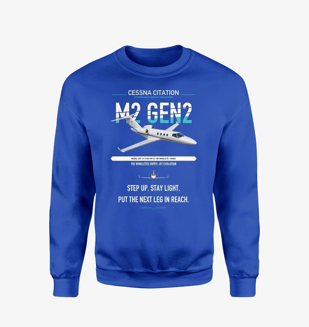 Cessna Citation M2 Gen2 design on blue sweatshirt