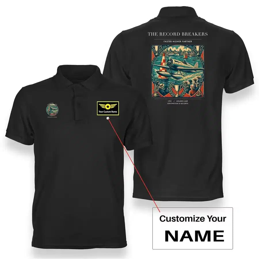 VINTAGE G4030 - The Record Breakers - Double-Side Polo T-Shirt design on black+name
