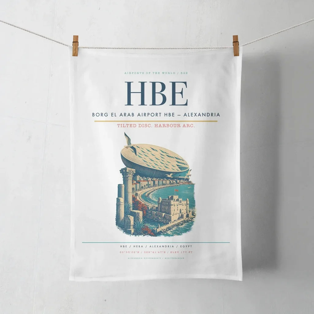 Borg El Arab Airport (HBE) design on white towel