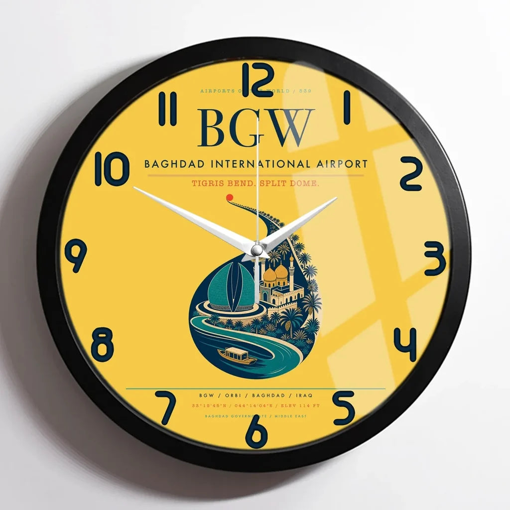 Baghdad International Airport BGW Wall-Clock Framed - Yellow