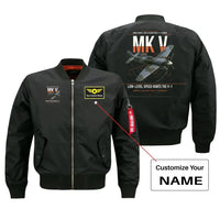 Thumbnail for Hawker Tempest Mk V design on black+name bomber jacket, double-side print