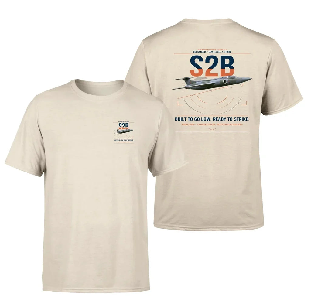 Blackburn Buccaneer S2B design on beige t-shirt, double-side print