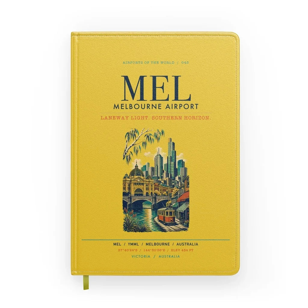 Melbourne Airport (MEL) design on yellow notebook