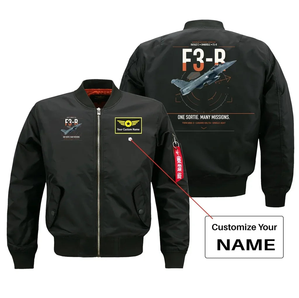 Dassault Rafale C — F3-R standard design on black+name bomber jacket, double-side print