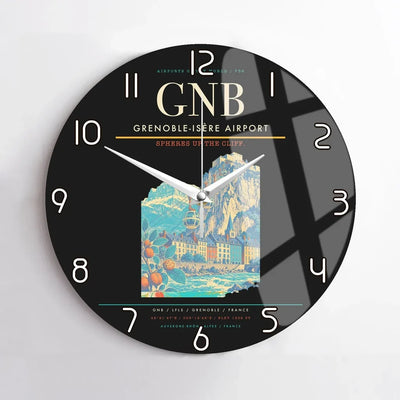 Grenoble-Isère Airport (GNB) design on black no frame wall clock