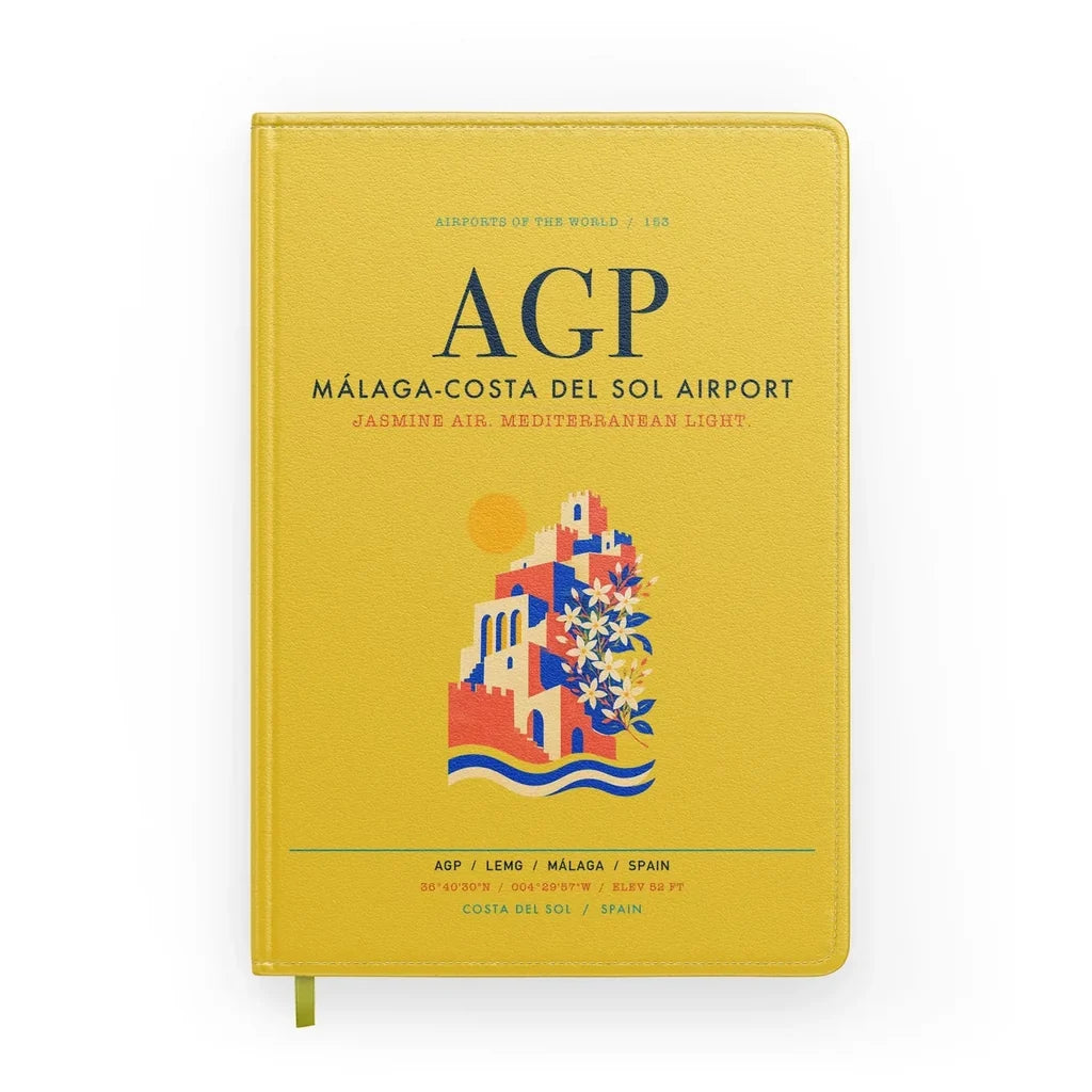 Malaga-Costa del Sol Airport (AGP) design on yellow notebook