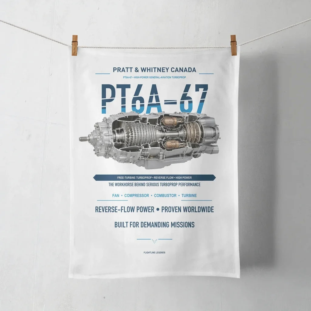 PT6A-67 design on white towel