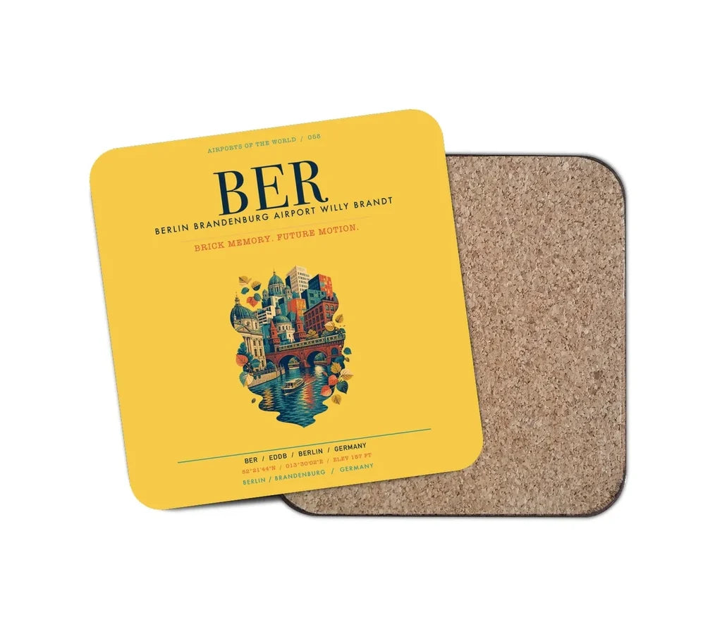 Berlin Brandenburg Airport Willy Brandt (BER) design on yellow 1 piece coaster