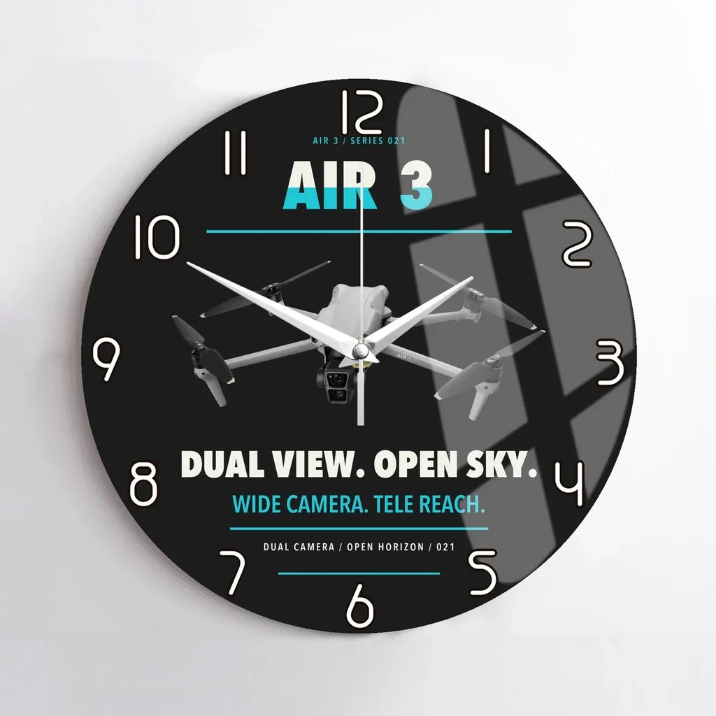 DJI Air 3 design on black no frame wall clock