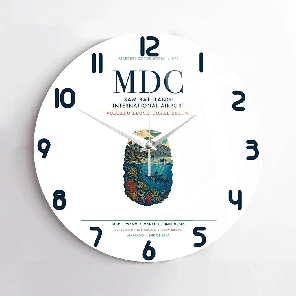 Sam Ratulangi International Airport Manado (MDC) design on white no frame wall clock