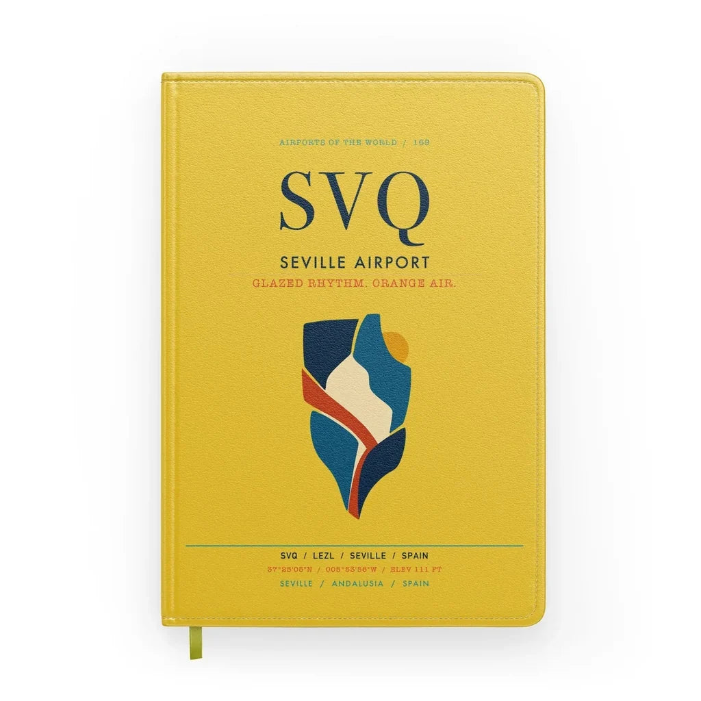 Seville Airport (SVQ) design on yellow notebook