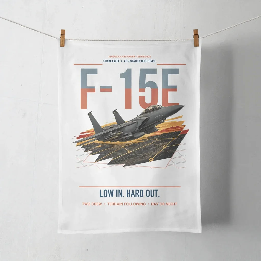 F-15E Strike Eagle design on white towel