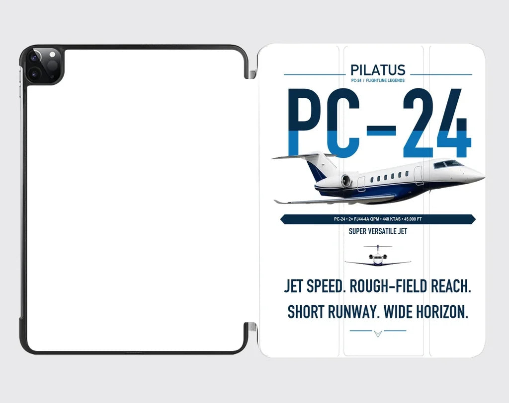 Pilatus PC-24 design on white ipad tablet case