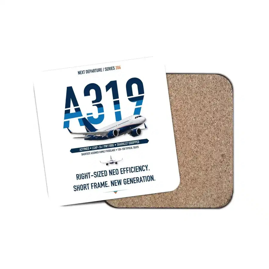 Airbus A319neo design on white 1 piece coaster