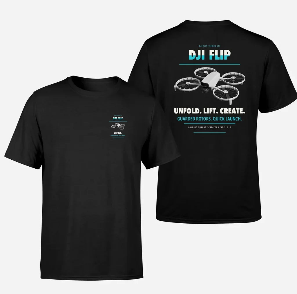 DJI Flip design on black t shirt