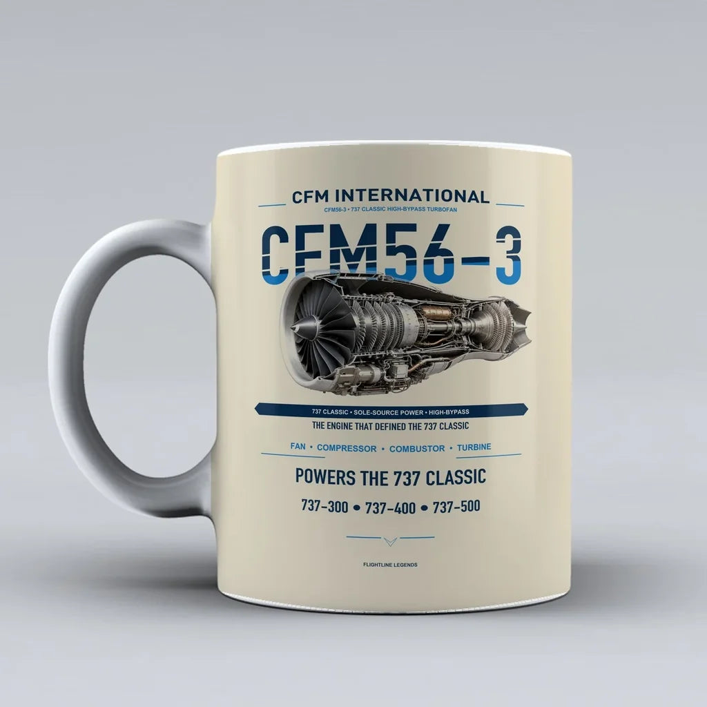 Mug design on beige cfm56 3