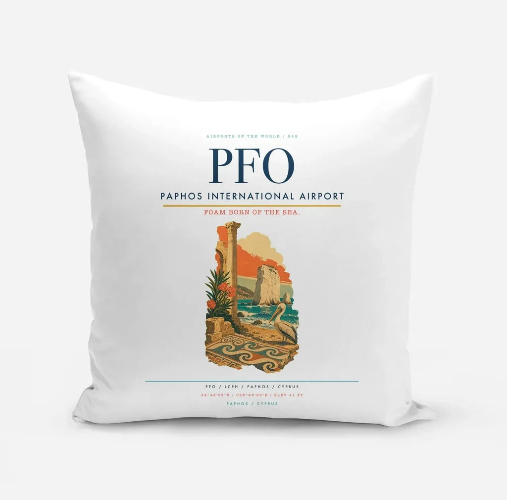 Paphos International Airport (PFO) design on white pillow