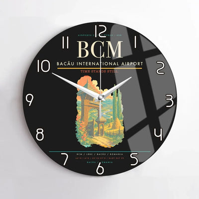 Bacău International Airport (BCM) design on black no frame wall clock