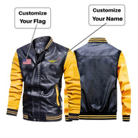 Thumbnail for Customisable Flag & Name Stylish Leather Bomber Jacket - view 2