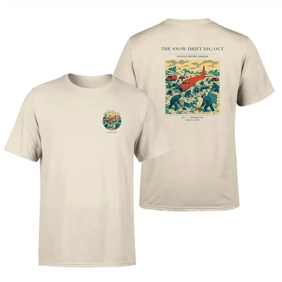 VINTAGE G4355 - The Snow Drift Dig-Out - Double-Side T-Shirt design on beige double side t shirt