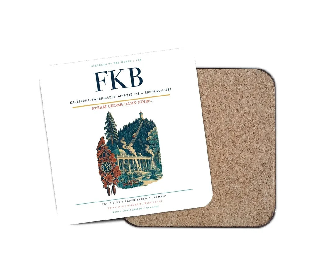Karlsruhe–Baden-Baden Airport (FKB) design on white 1 piece coaster