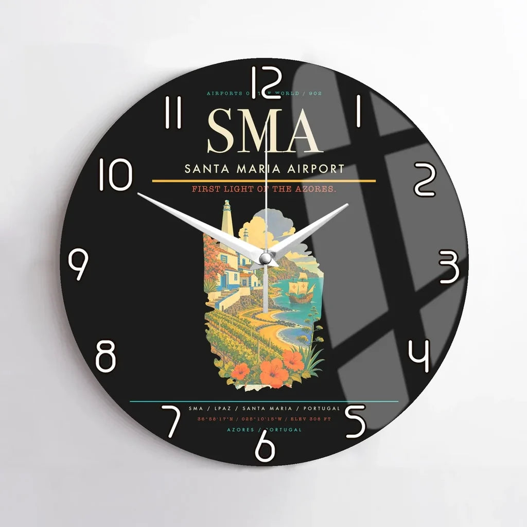 Santa Maria Airport (SMA) design on black no frame wall clock