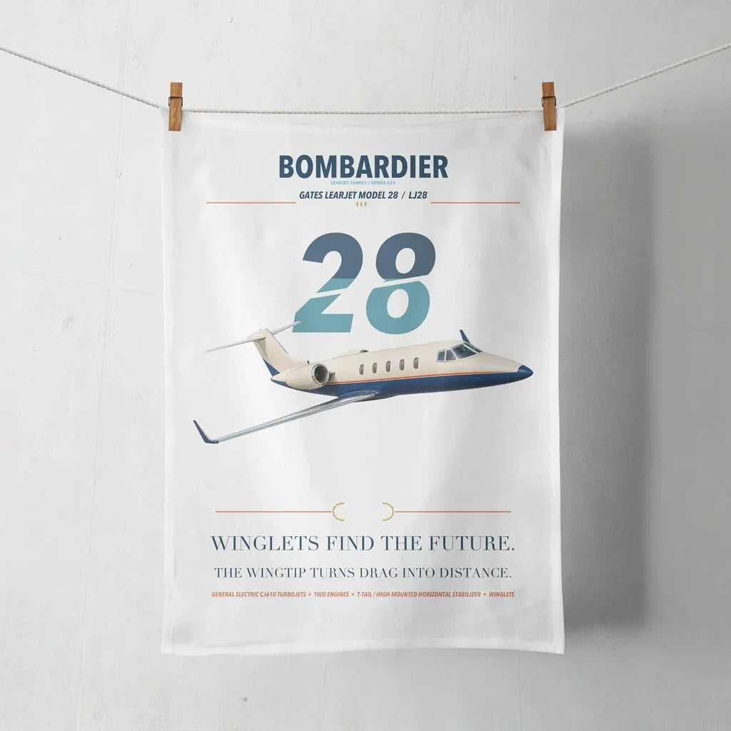 Bombardier Learjet 28 design on white towel