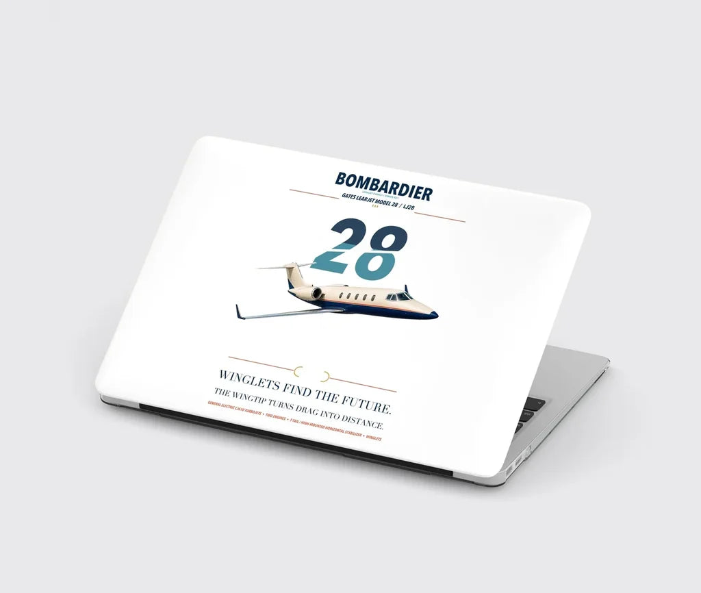 Bombardier Learjet 28 design on white MacBook case
