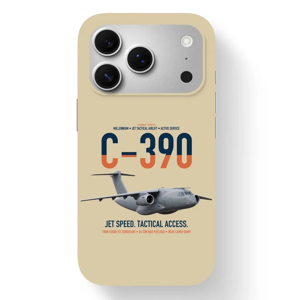 C-390 Millennium design on beige magsafe iphone case, for iPhone 17 Pro