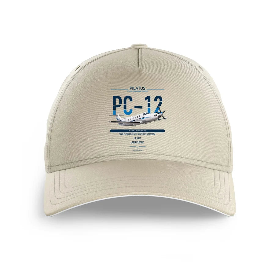 Pilatus PC-12 PRO design on beige printed hat