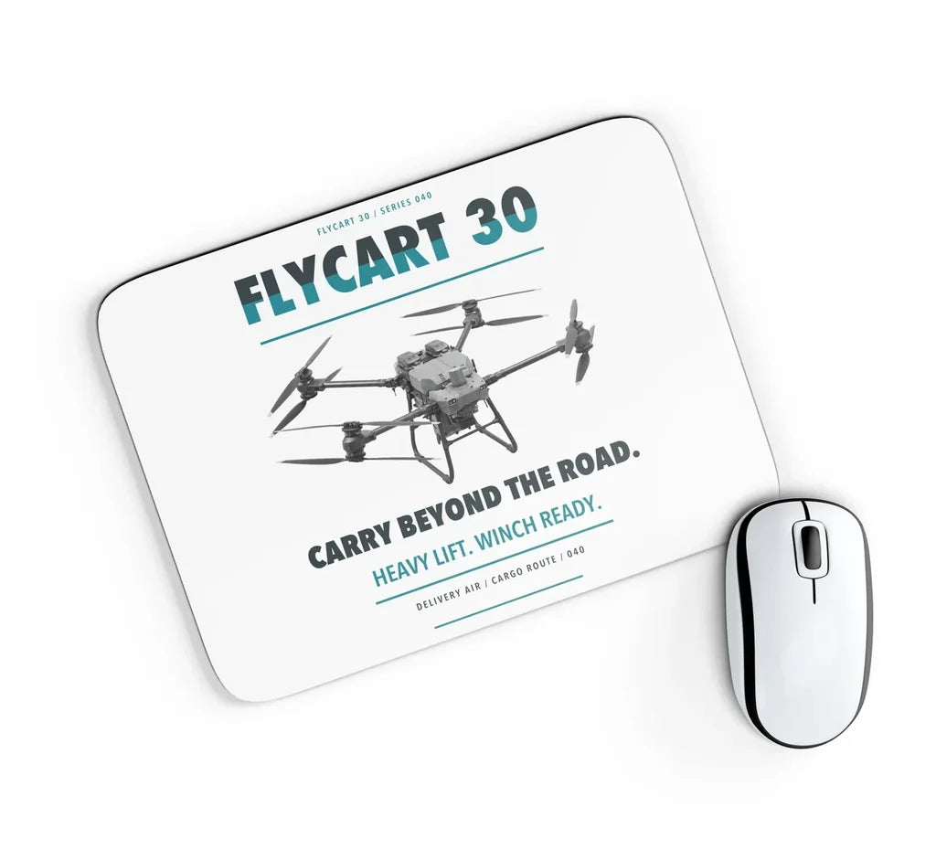DJI FlyCart 30 design on white rectangle mouse pad