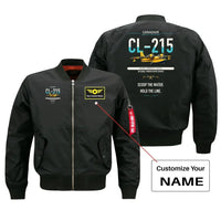 Thumbnail for Canadair CL-215 design on black+name bomber jacket, double-side print