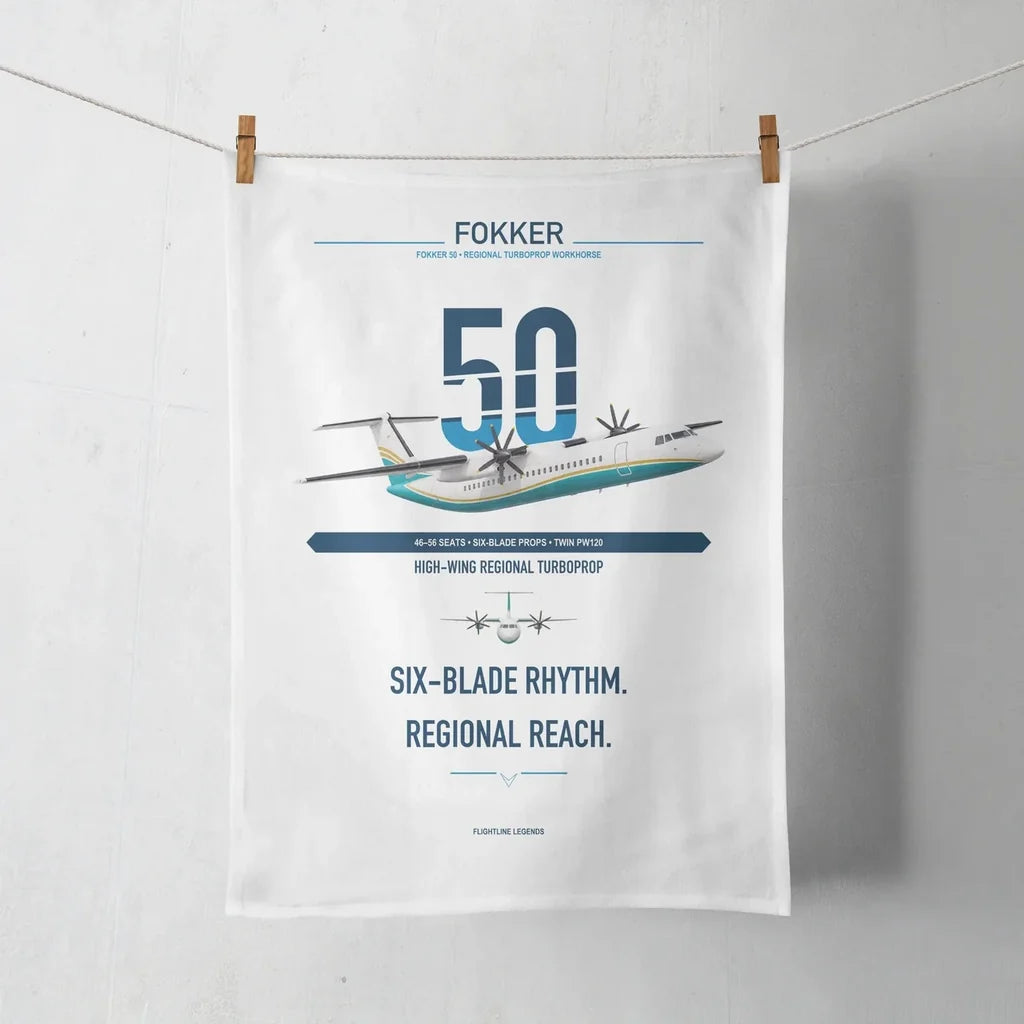 Fokker 50 design on white towel