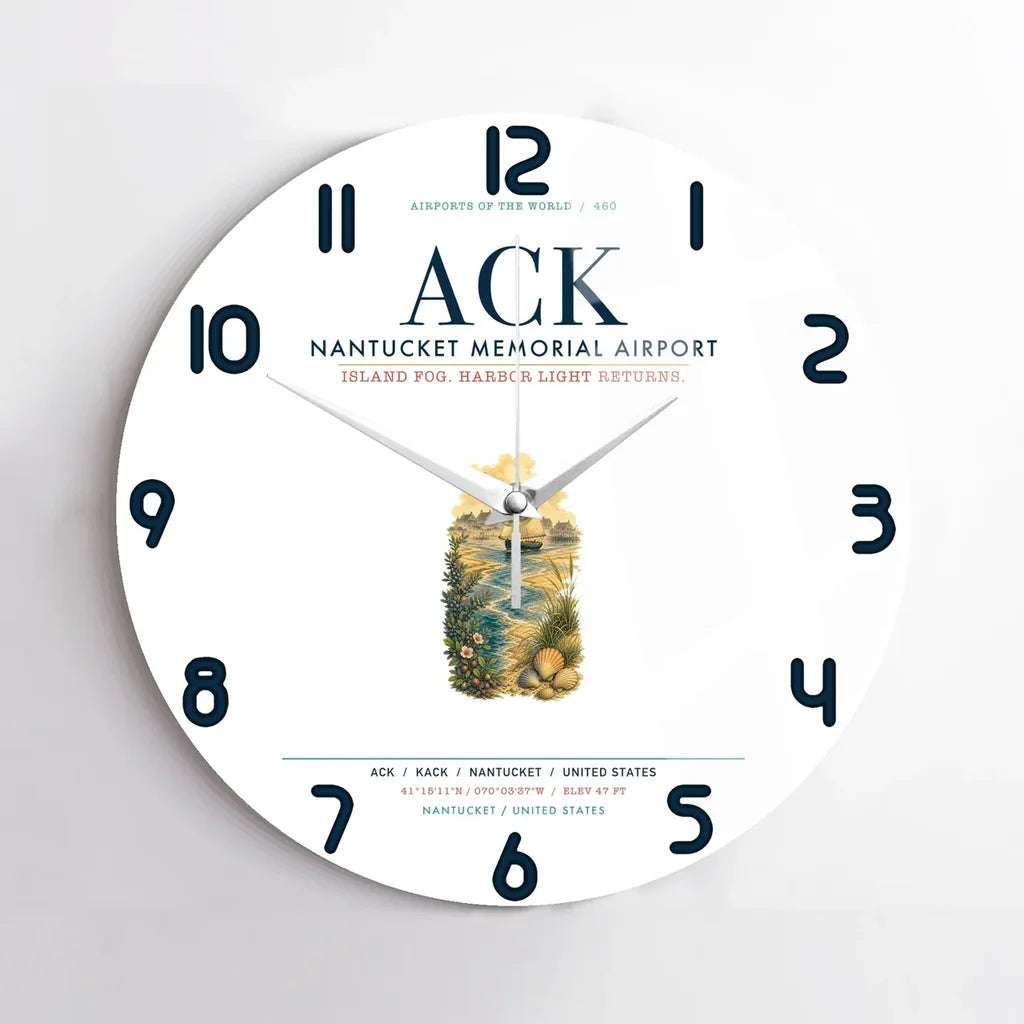 Nantucket Memorial Airport (ACK) design on white no frame wall clock