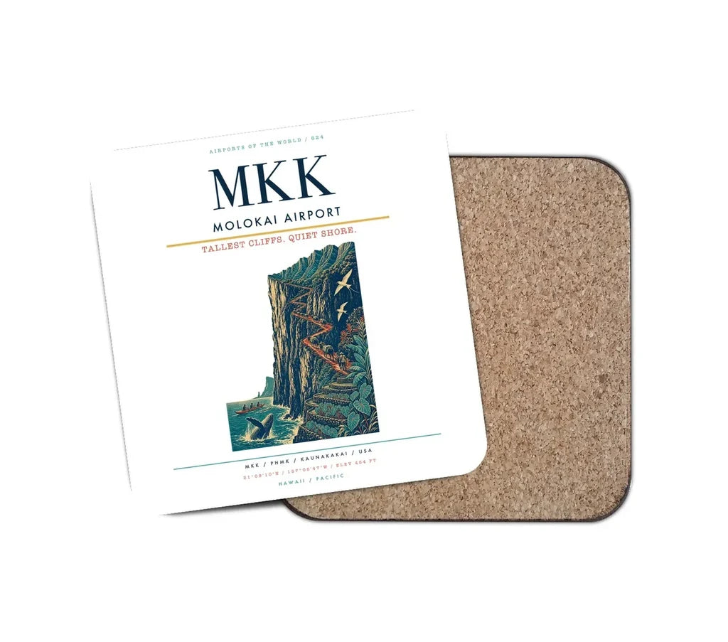 Molokai Airport (MKK) design on white 1 piece coaster