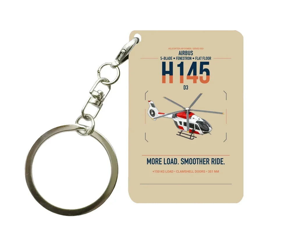 Airbus H145 D3 design on beige designed key chain, double-side print