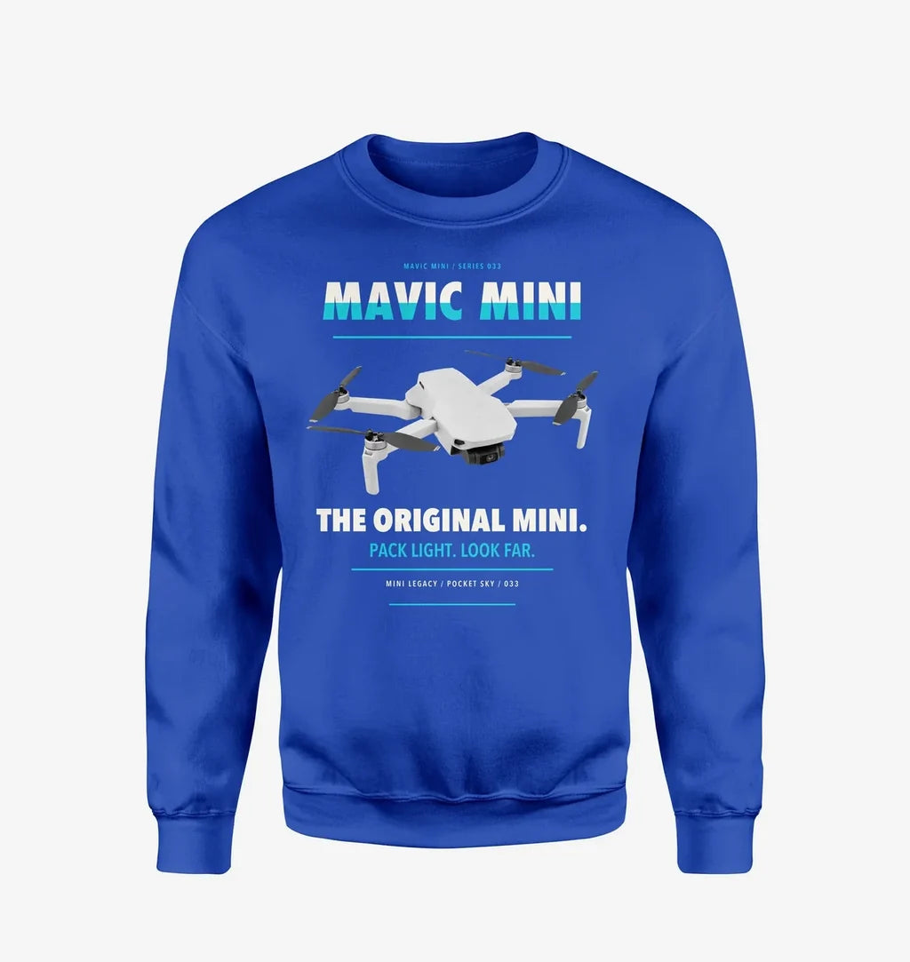 DJI Mavic Mini design on blue sweatshirt