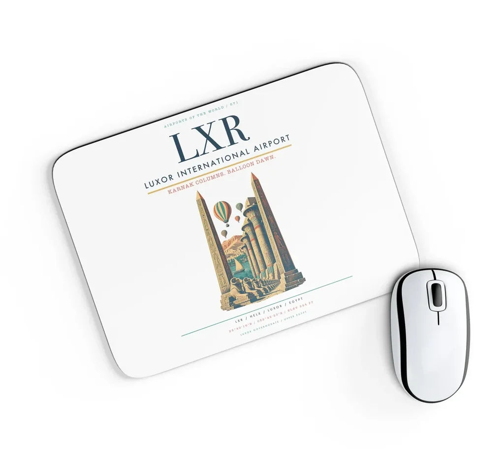 Luxor International Airport (LXR) design on white rectangle mouse pad