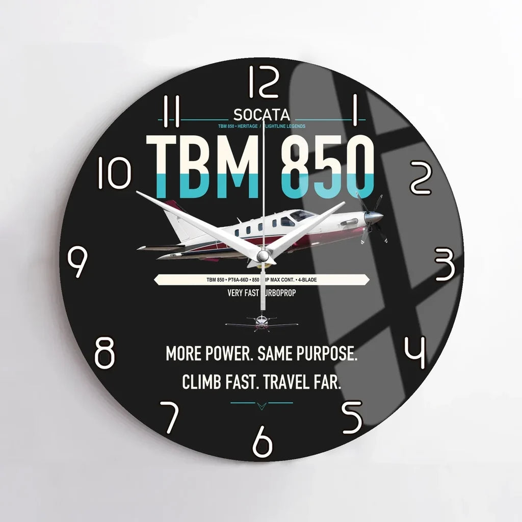 Socata TBM 850 design on black no frame wall clock