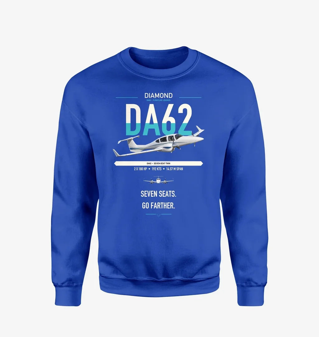 Diamond DA62 design on blue sweatshirt