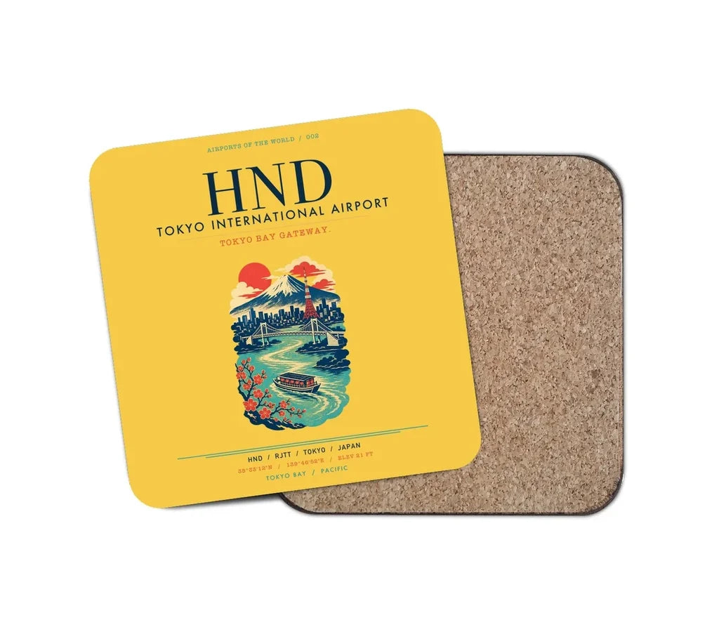 Tokyo Haneda Airport (HND) design on yellow 1 piece coaster