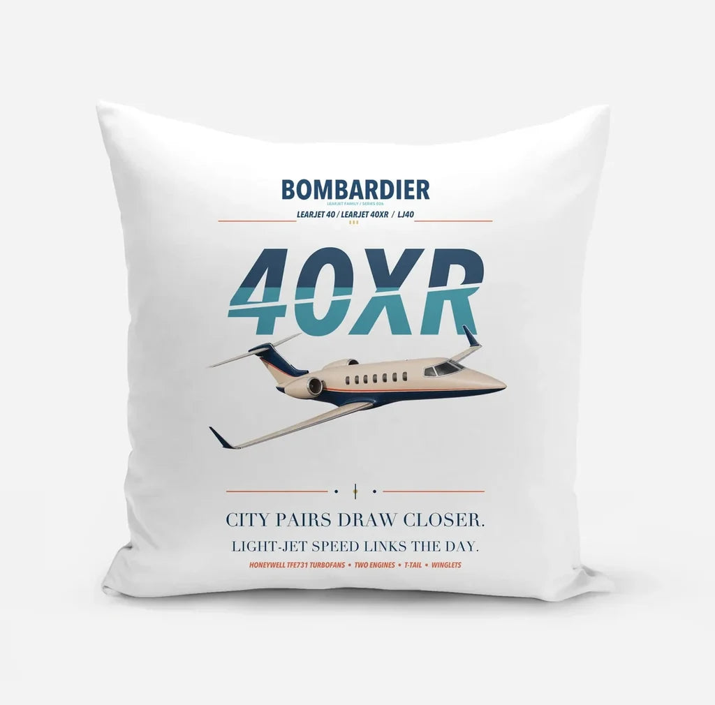 Bombardier Learjet 40XR design on white pillow