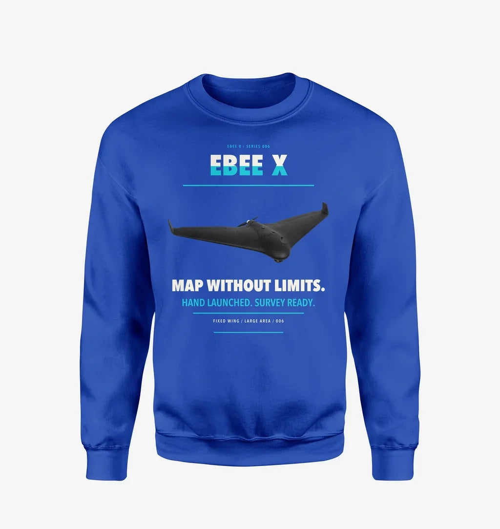AgEagle eBee X design on blue sweatshirt