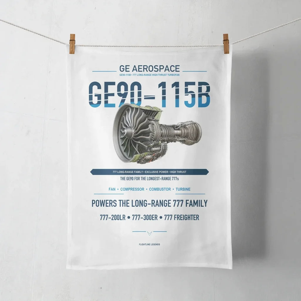 GE90-115B design on white towel