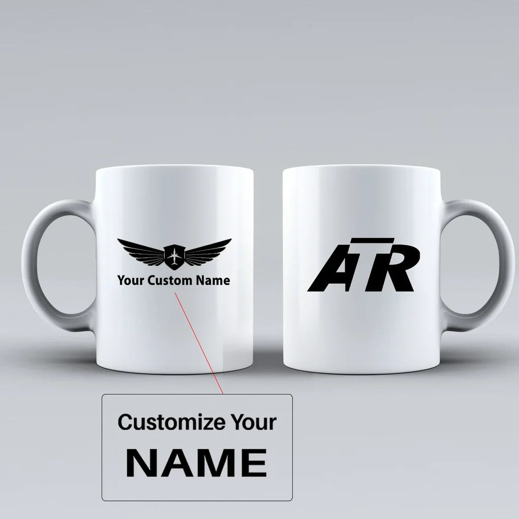 ATR & Text Ceramic White aviation design on ceramic mug, premium ceramic with glazed finish.