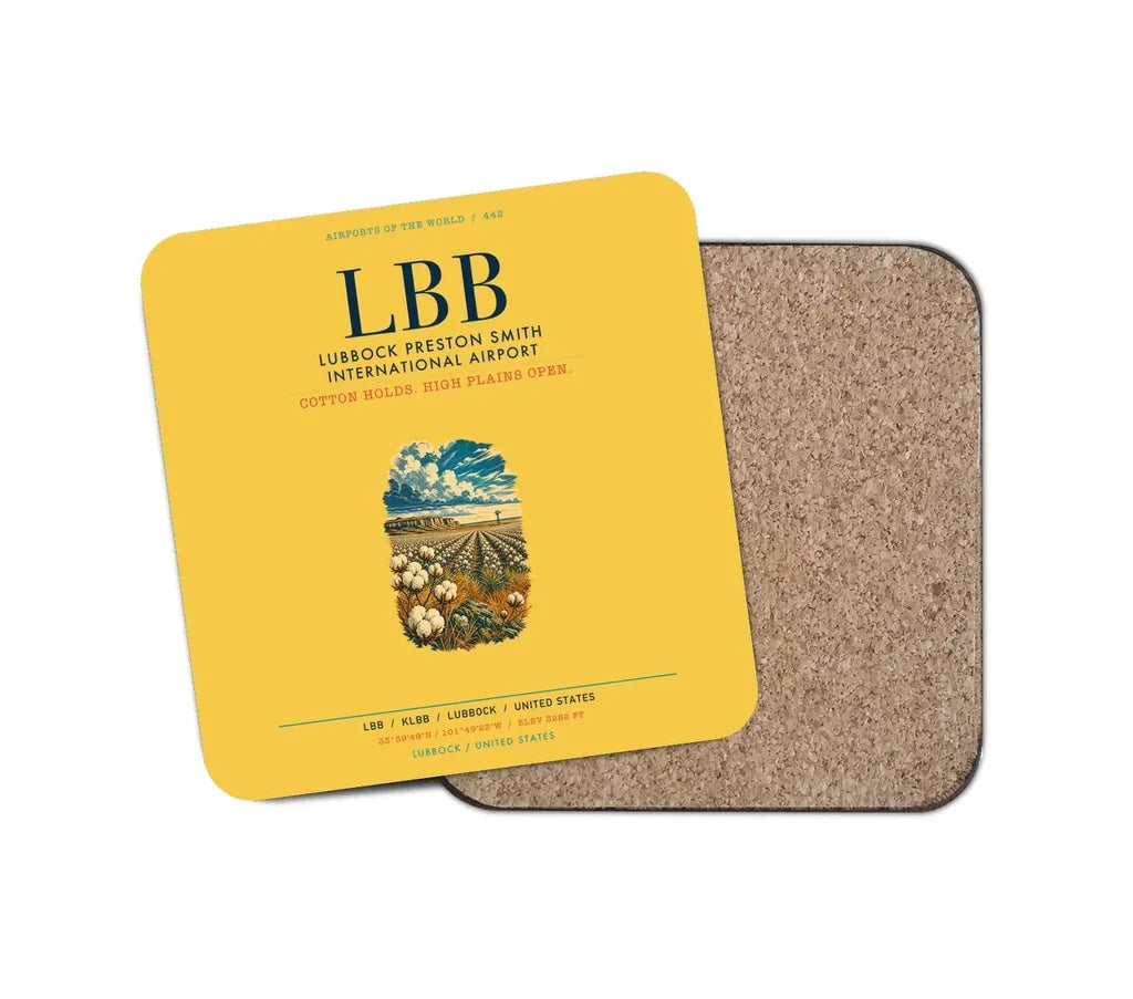 Lubbock Preston Smith International Airport (LBB) design on yellow 1 piece coaster